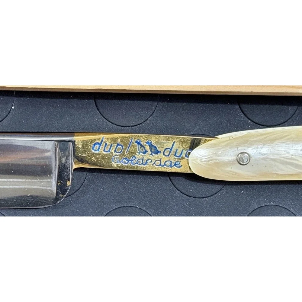 Dubi Duck Round Point Straight Razor Vintage Goldedge 5/8 In Original Box Mint